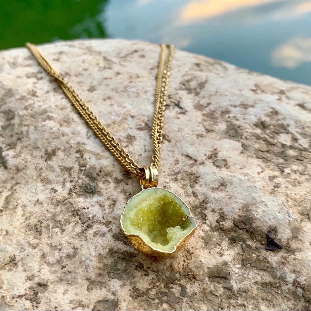 Unique Yellow Geode Necklace